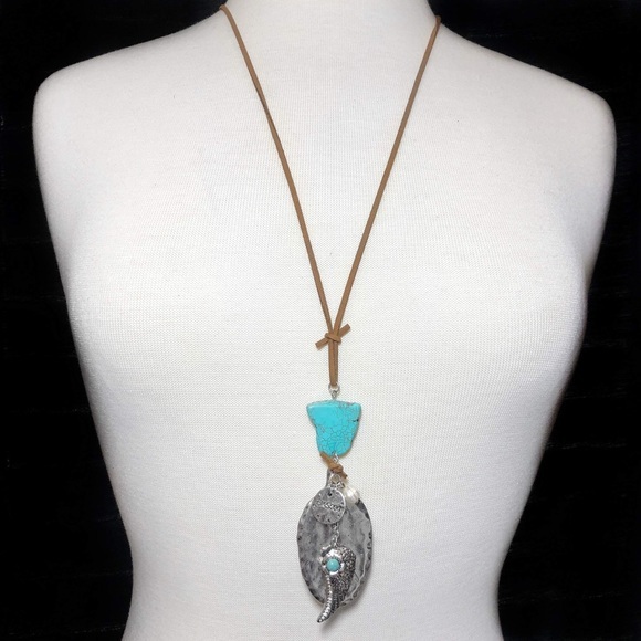 Blessed Angel Wing Turquoise Stone Cord Necklace - Picture 3 of 3
